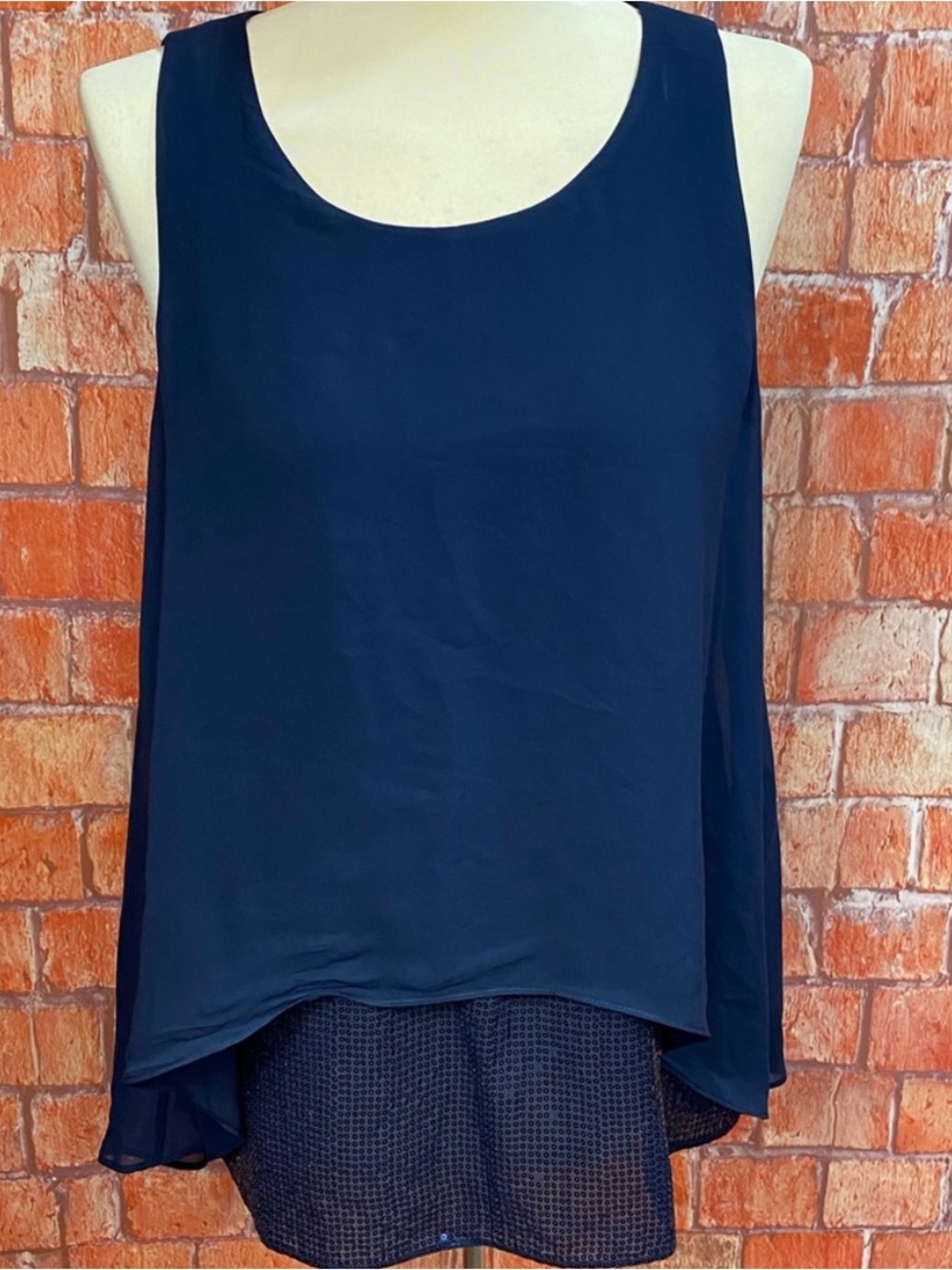 Alfani Navy Sleeveless Layered Sequined Tank Top